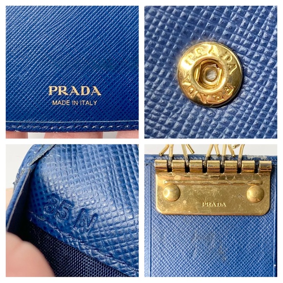 Authentic PRADA Cobalt Royal Ocean Blue Saffiano Leather & Gold Key Card Holder - Picture 6 of 6